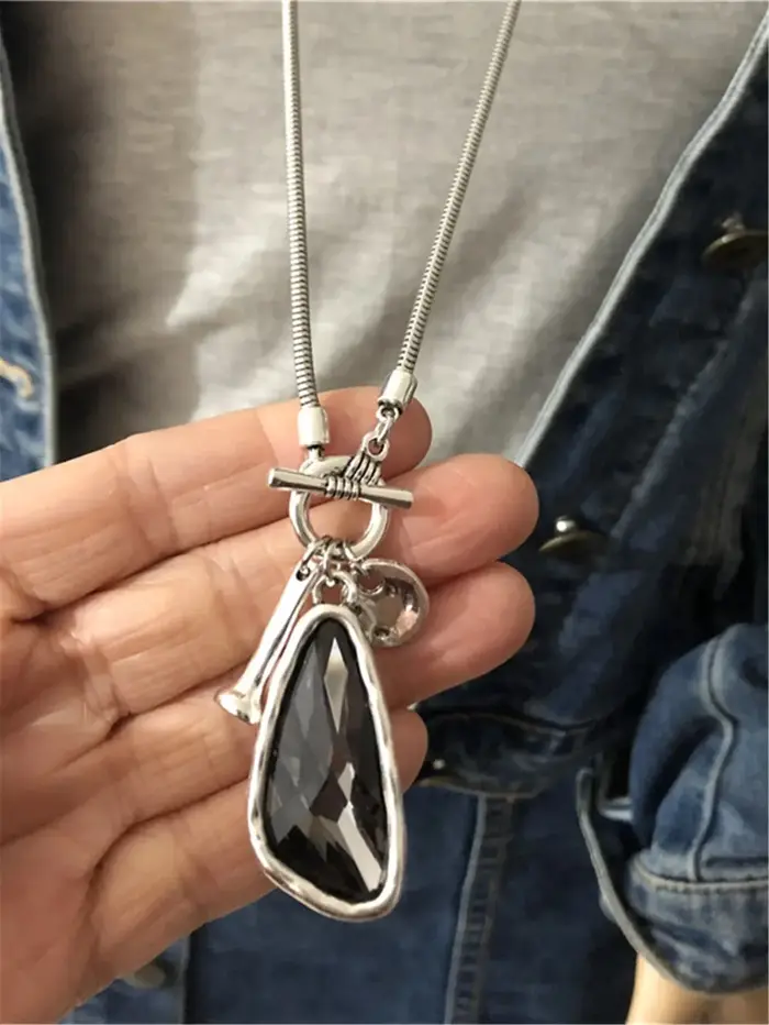 Collier JONecklace avec cristal irrégulier, Hetertuna Ual Respzed, pull isman soigné, long, simple e