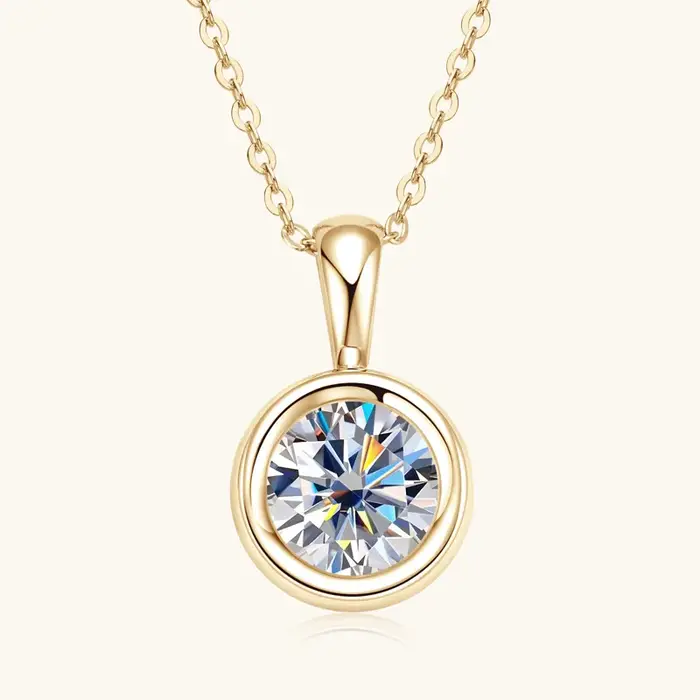 Collier pendentif solitaire rond en argent sterling 925 avec halo serti, moissanite taille ronde D V