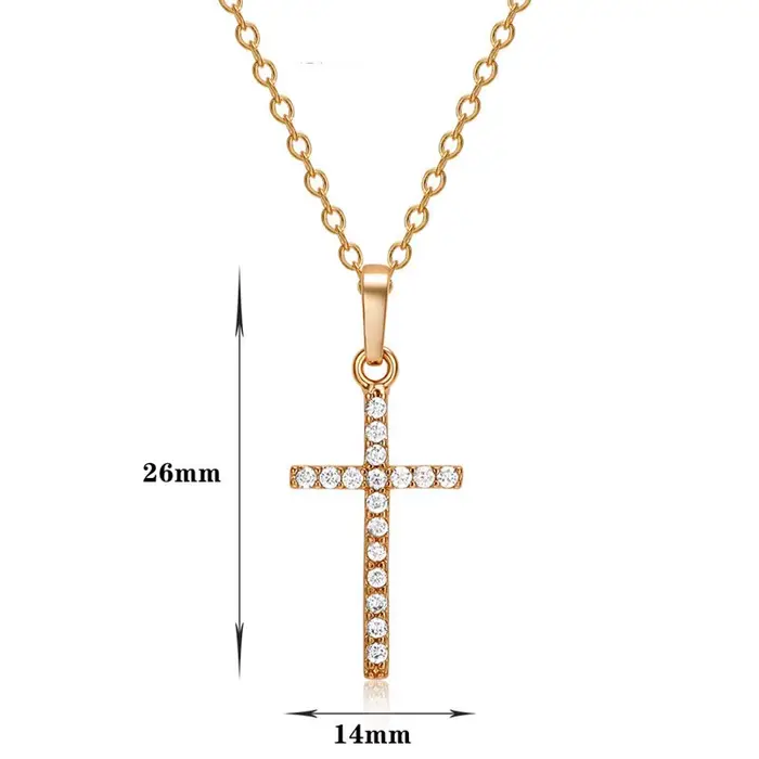 Collier croix en cristal couleur argent doré pour femme
