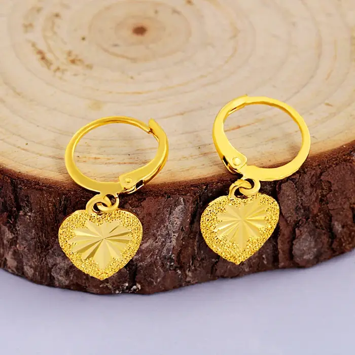 Boucles d'oreilles pendantes en or jaune 24 carats pour femmes