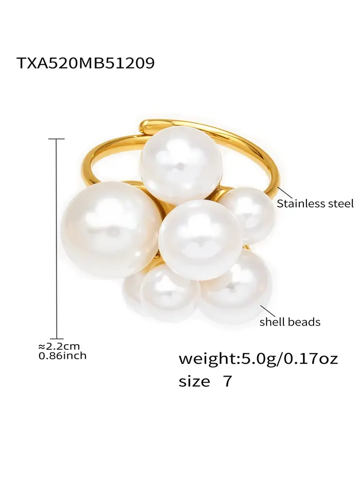 Grandes bagues ouvertes avec breloques en fausses perles pour femmes, couleur or, chaîne en acier in
