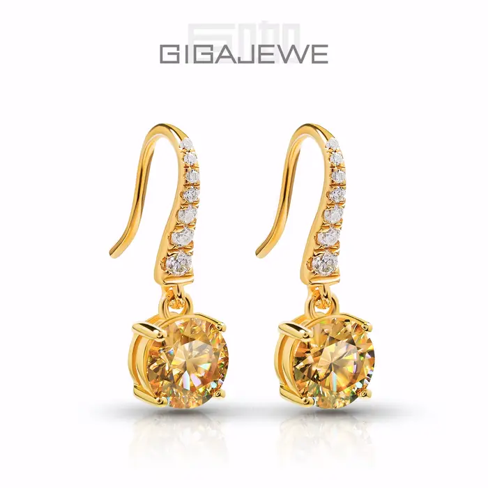 Boucles d'oreilles pendantes GIGAJEWE 2ct Moissanite en argent S925 plaqué or, test de diamant réuss