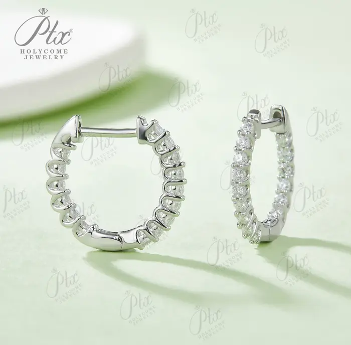 Boucles d'oreilles demi-cercle pour femmes, bijoux de couleur D, forme ronde, Moissanite, argent Ste