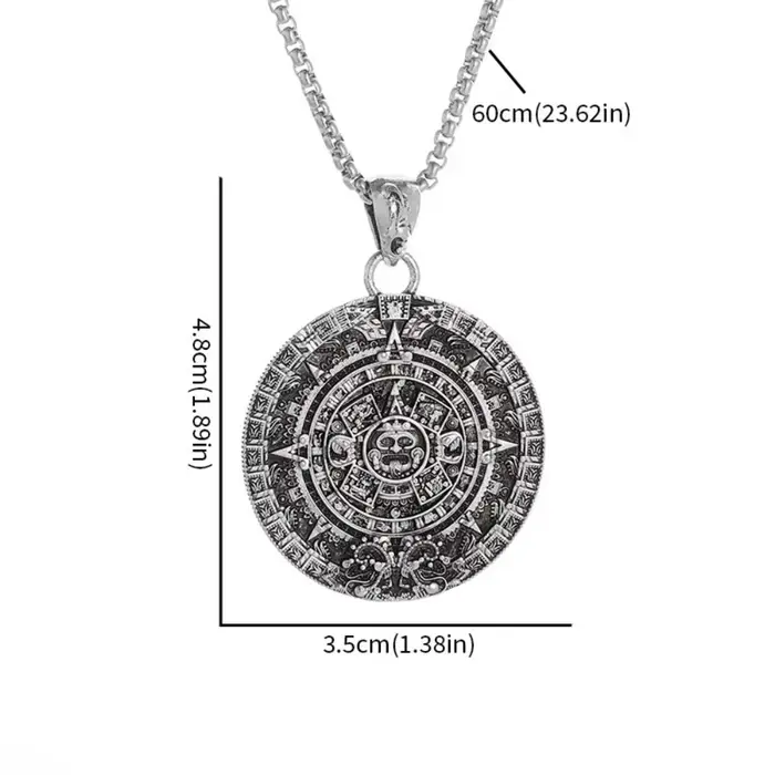 Collier pendentif rond avec calendrier solaire Vintage, bijoux quotidiens pour hommes, colliers de f