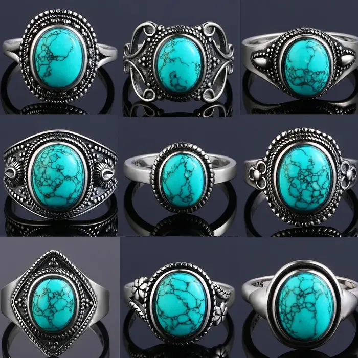 Bague vintage en turquoise naturelle plaquée argent 925 élégante pour femmes et hommes occasions spéciales anniversaire fiançailles mariage fêtes cadeau naissance