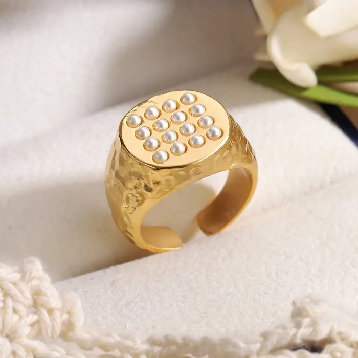 Bague chic plaquée or avec perle pour femme - Bijou tendance