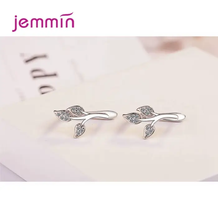 Boucles d'oreilles créoles en argent sterling 925 avec cristal autrichien et zircon transparent motif feuille et branche d'arbre élégantes pour femmes occasions spéciales