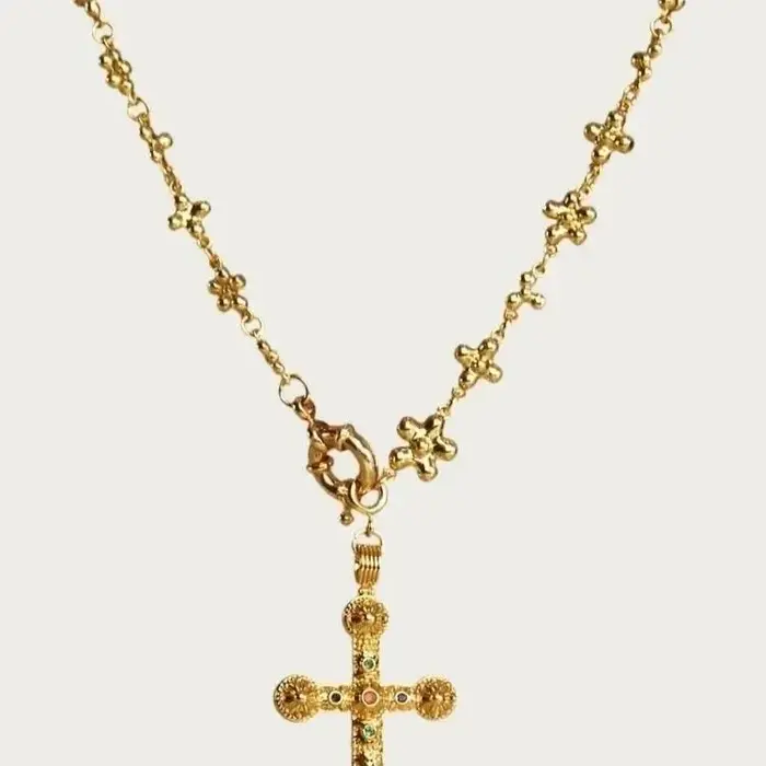Collier moléculaire croix marguerite pendentif palais rétro minorité