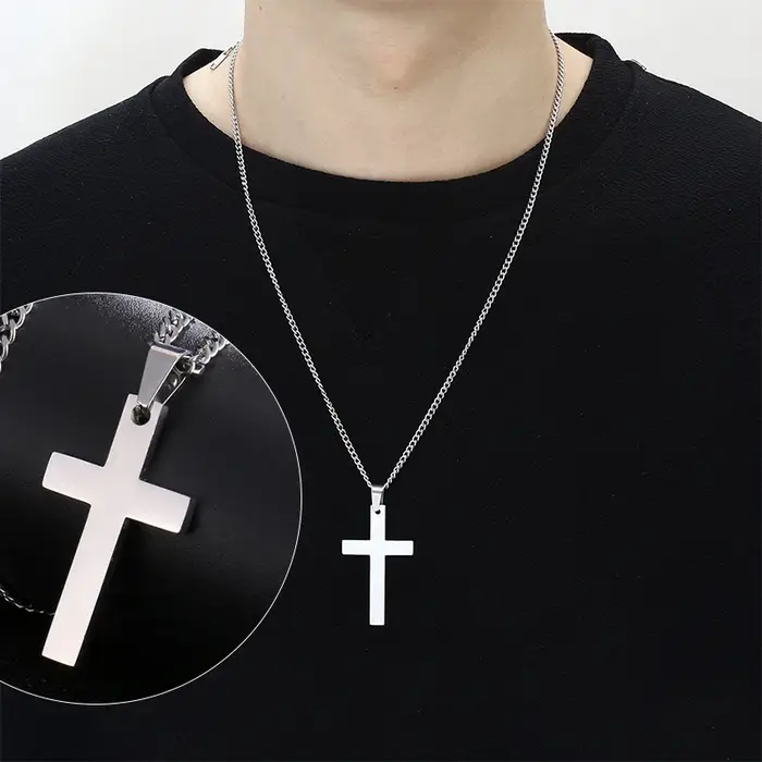 Collier pendentif croix en acier inoxydable pour femmes et hommes