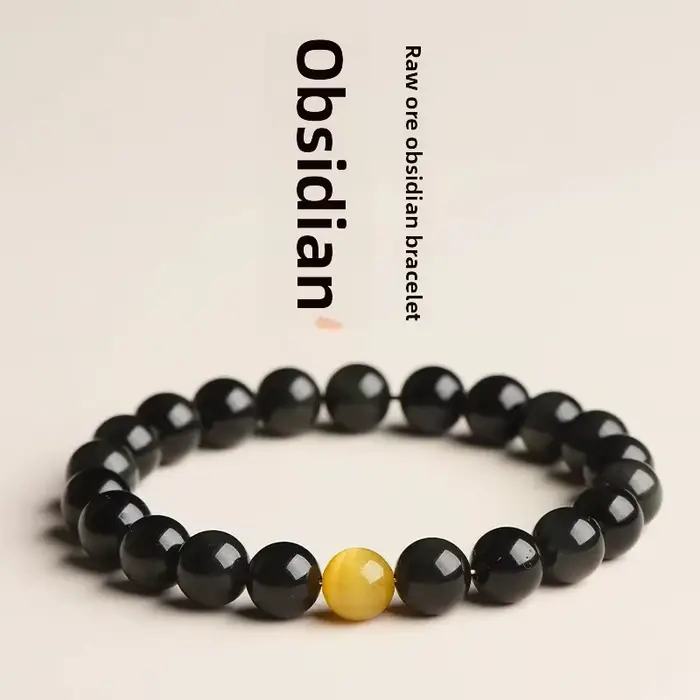 Bracelet en Obsidienne Noire Naturelle pour Femme, Cadeau Simple et Original, Bracelet en Cristal Oeil de Tigre pour Couples, Porte-Bonheur, Chaîne de Main