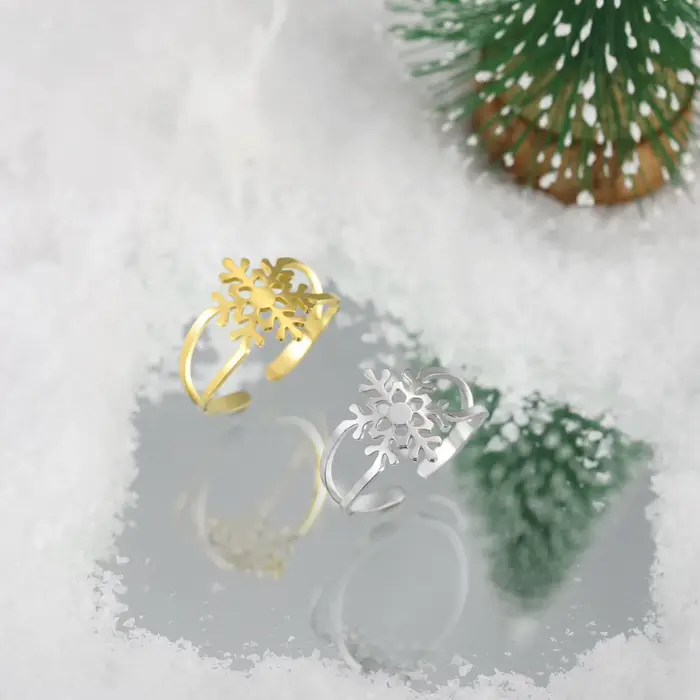 Bague flocon de neige en acier inoxydable pour femme