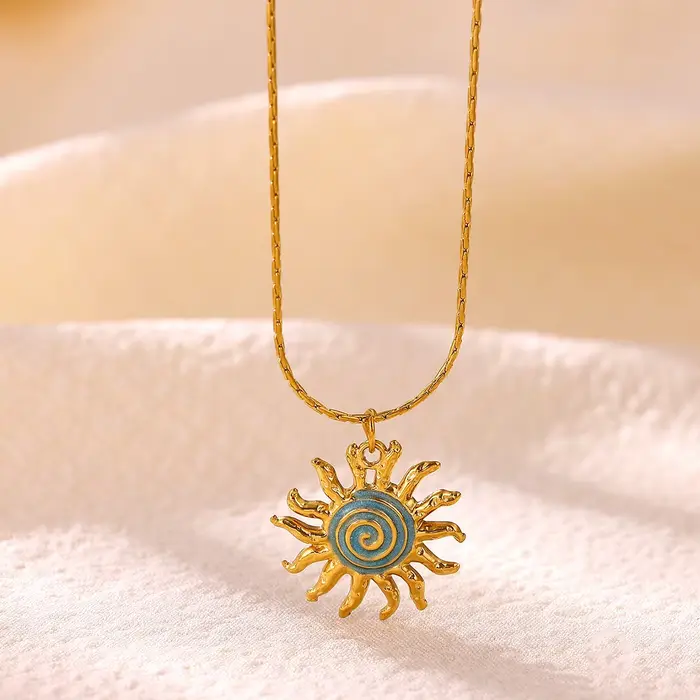 Collier soleil vintage pour femme, pendentif géométrique esthétique en forme de cœur, en acier inoxy
