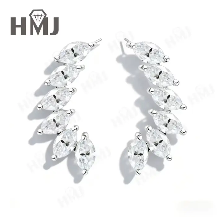 Boucles d'oreilles Moissanite Marquise pour femmes, pierres à facettes avec Silhouette fine élégante