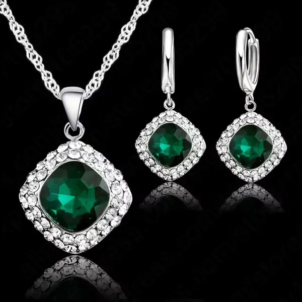Ensemble de bijoux en strass bleu paon avec pendentif en argent Sterling 925 et cristal blanc pour femmes occassions spéciales mariage fiançailles anniversaire soirée