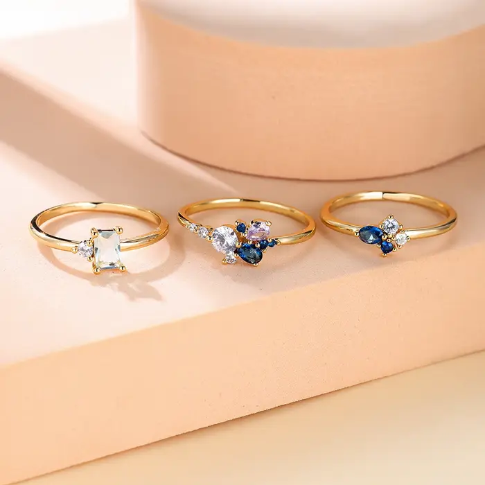 Ensemble de bagues triples de luxe en Zircon bleu Royal