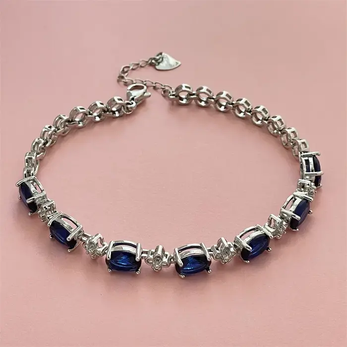 Bracelet en argent sterling 925 avec pierre précieuse bleue, bracelet de luxe léger, bracelet en cri
