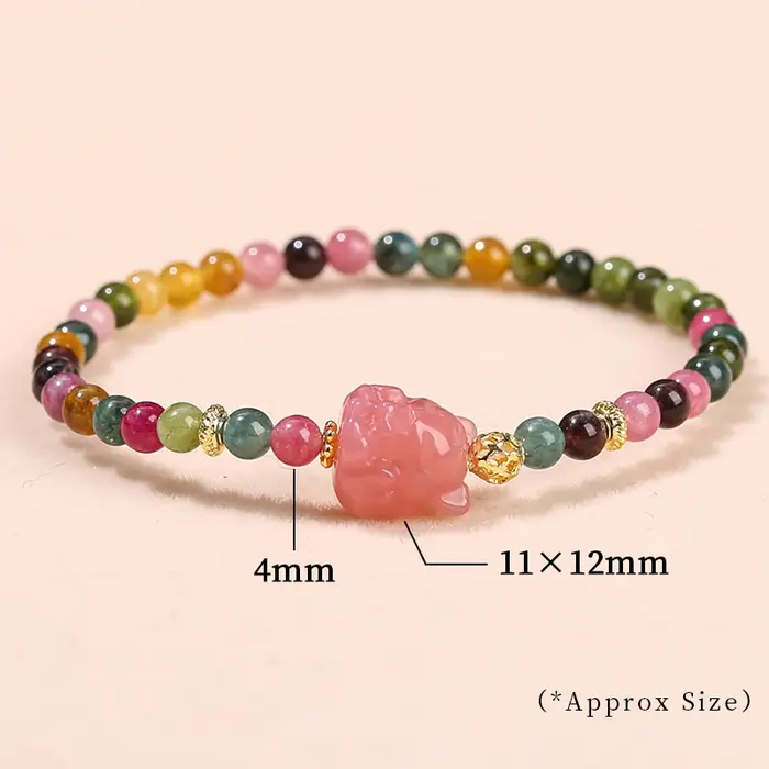 JD-Bracelet de Luxe en Tourmaline de 4mm, Calcédoine, Agate, Renard à Neuf Queues Sculpté, Design à 