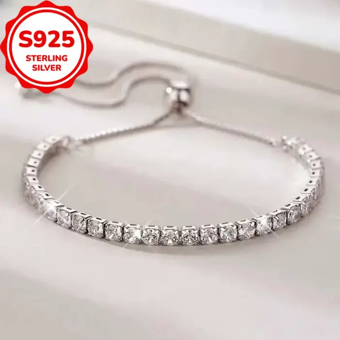 Bracelet en argent Sterling 925 pour femmes, élégant, chaîne en cristal de Tennis en Zircon, mode No