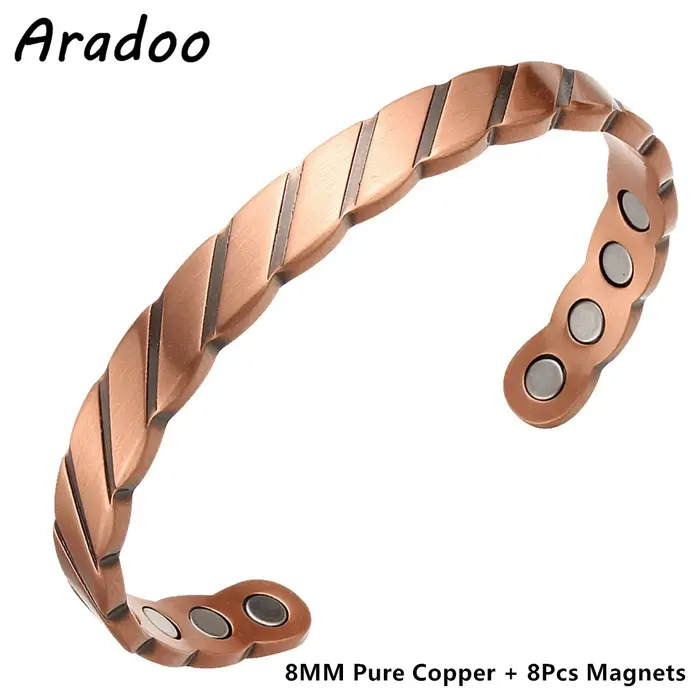 ARADOO – Bracelet magnétique en cuivre pur martelé, 3500 aimants Gauss, manchette réglable, bijoux c