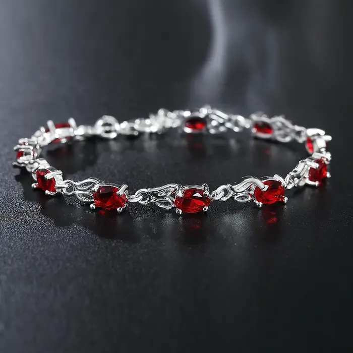 Bracelets en argent Sterling 925 pour femmes, chaîne en cristal rouge sauvage, à la mode, pour fête 