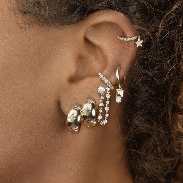 Boucles d'oreilles créoles grandes étoiles et cercles ronds plaquées or rose ou autres couleurs pour femmes occasions spéciales à la mode