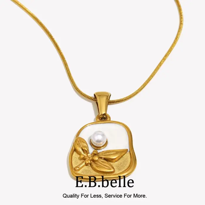E.B.belle – collier à breloques en forme de fleur en émail, Style Vintage, en acier inoxydable plaqué or 18 carats, bijoux de cou pour femmes et filles