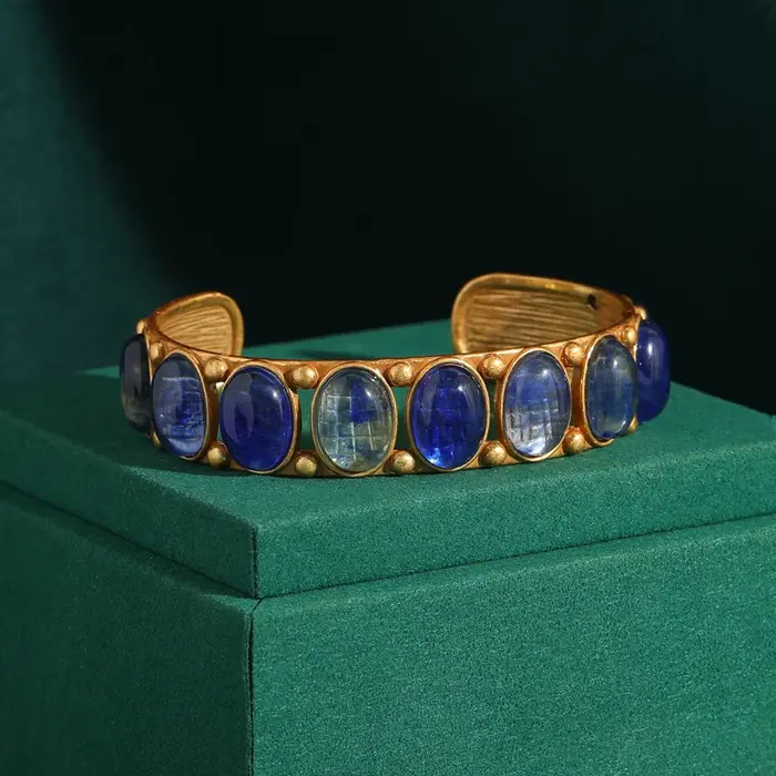 Bracelets en opale bleue ouverte, bijoux Vintage, avec breloques de styliste, couleur or, accessoire