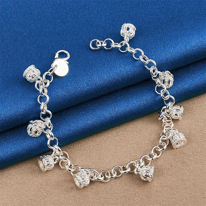 Bracelet cloche exquis en argent sterling 925 de 8 pouces pour femmes