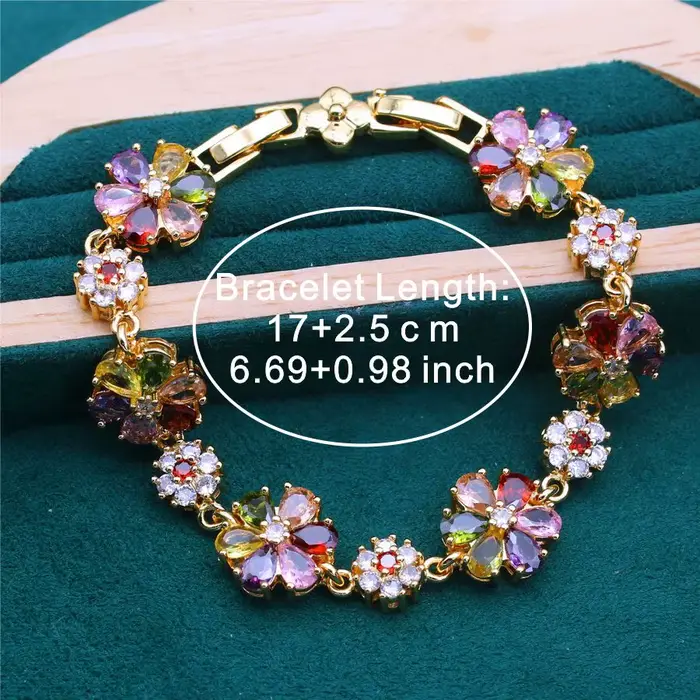 Bracelet tennis plaqué or 18 carats, zircone multicolore, élégant, style rétro, tenue quotidienne, c