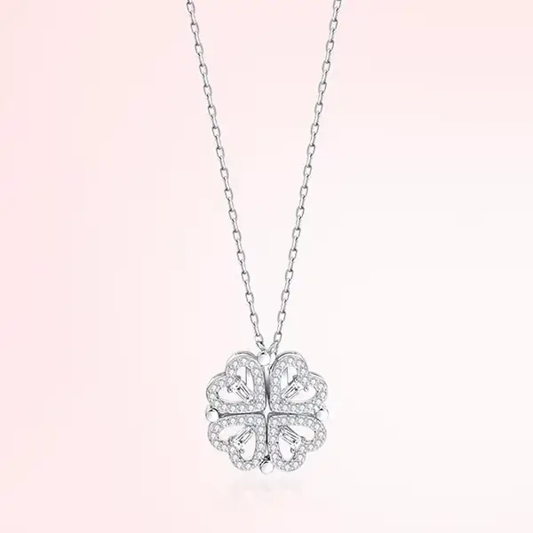 Collier avec pendentif trèfle à quatre feuilles en forme de cœur, bijoux en Zircon pour femmes, chaî