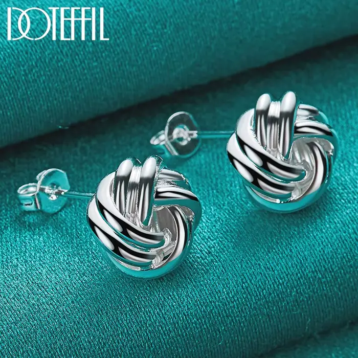 DOTEFFIL 925 en argent Sterling noeud torsion boucles d'oreilles pour femme mariage fiançailles mode fête charme bijoux