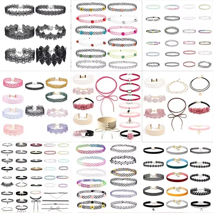 Collier en dentelle coloré pour femmes avec nœud en velours et perles, accessoire de mode pour filles, bijoux de cou, colliers ras du cou