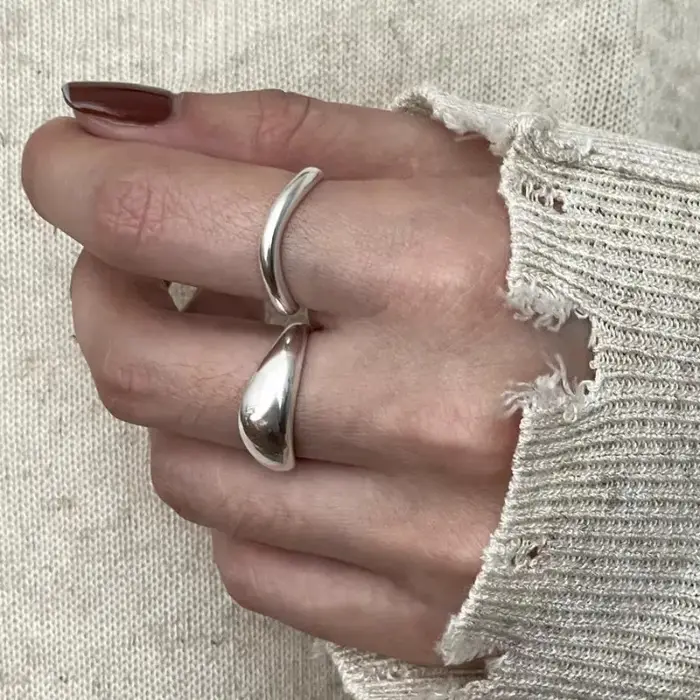 Bagues empilables irrégulières en argent sterling 925 pour femmes