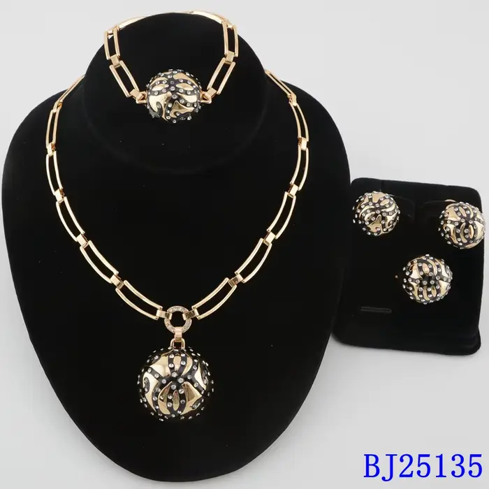 Ensemble de bijoux de luxe africain plaqué or 18 carats, 4 pièces, collier, boucles d'oreilles, bague, bracelet, cadeaux de mariage