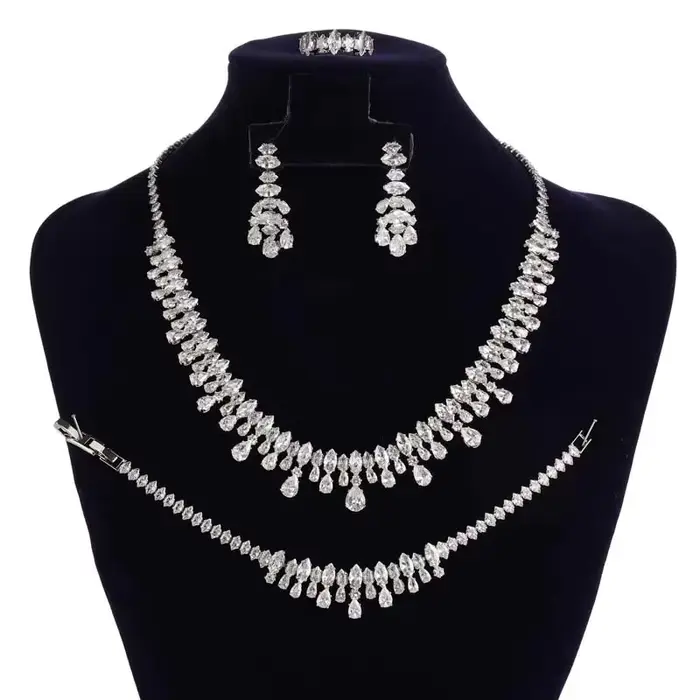 Parures de bijoux HADIYANA, bijoux de mariage pour femmes, couleur or, collier, boucles d'oreilles, 
