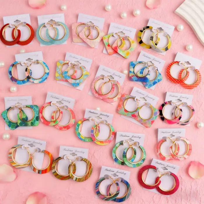 Boucles d'oreilles en acrylique multicolore pour femmes