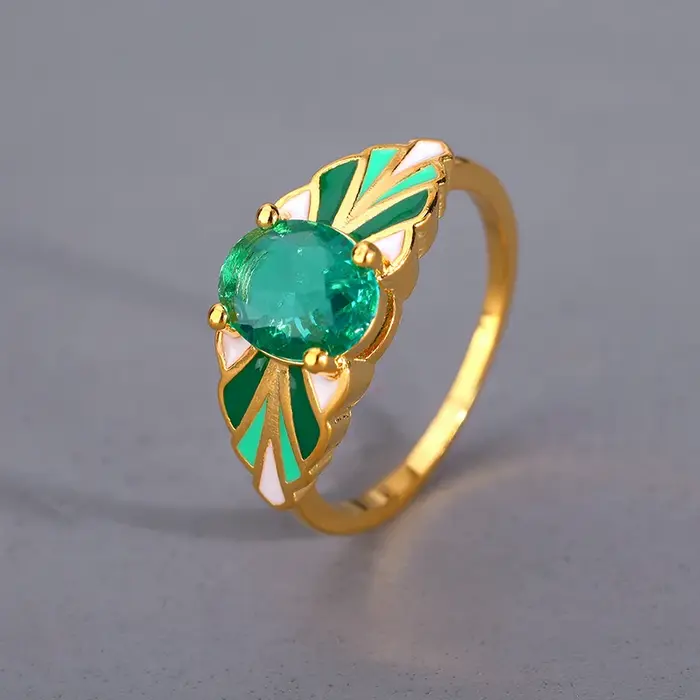 Bague en or 18 carats exquise pour femmes - Bijoux en émail faits à la main de haute qualité, cadeau