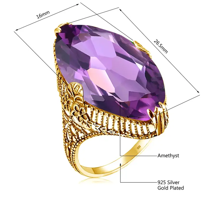 Bague améthyste en pierre Marquise pour femmes