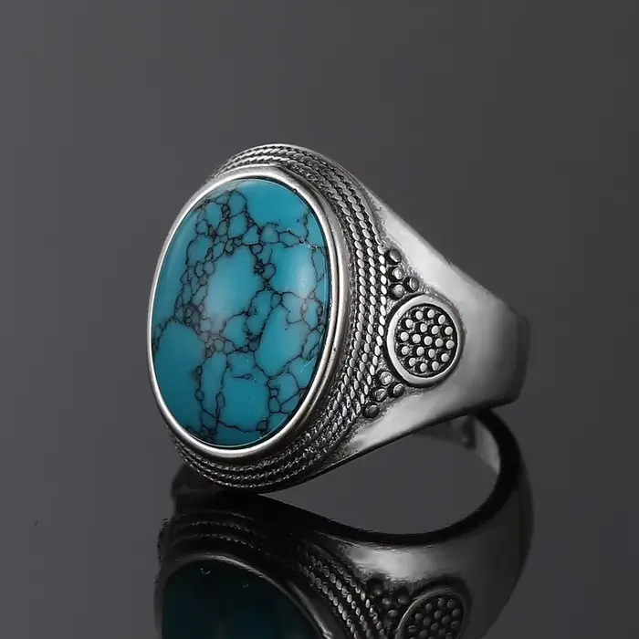Bagues ovales Turquoise naturelles 10x14MM