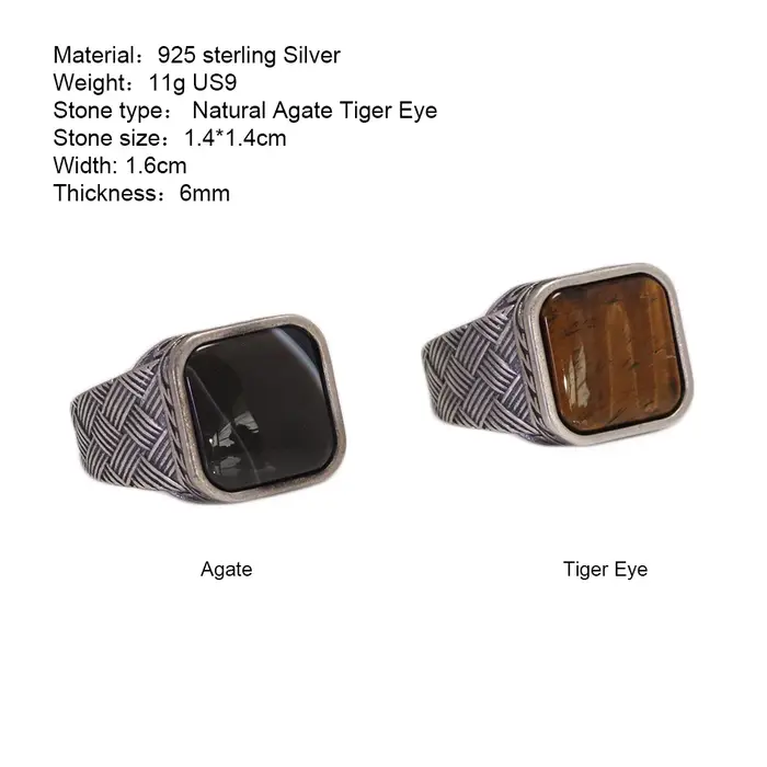 Group bague en argent regardé pur 925 pour homme