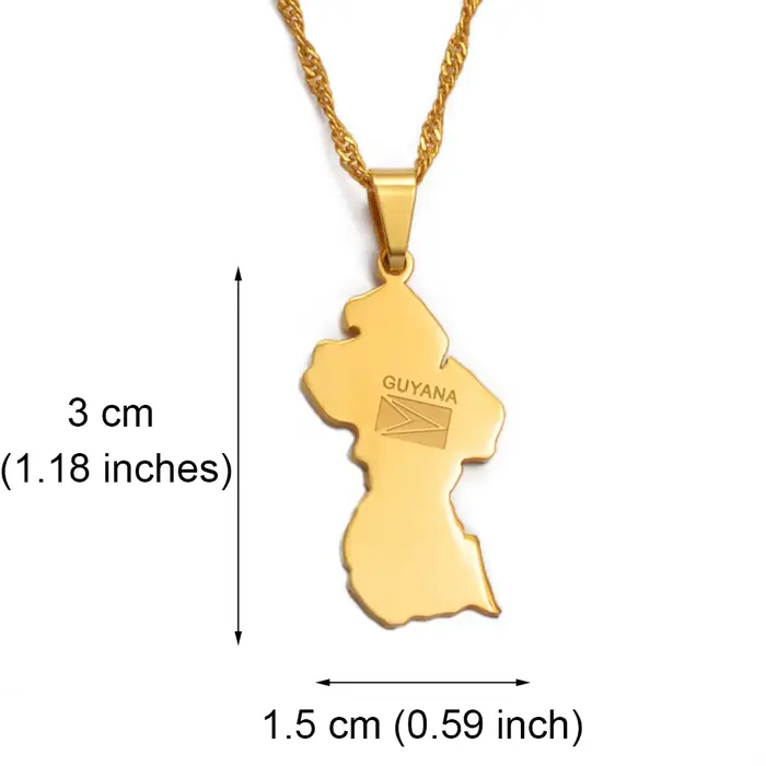 Collier pendentif drapeau de la Guyane Anniyo pour femmes, couleur or, bijoux de la Guyane, République de la Guyane # 077121