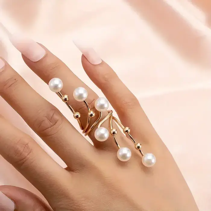 Bague en fausse perle géométrique dorée élégante, bague d'index exagérée, bijoux fantaisie