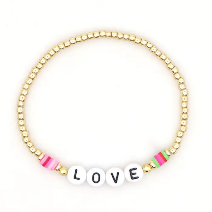GO2BOHO LOVE lettre Bracelets Heishi vinyle perlé Bracelet pour femmes à la mode saint valentin bijo