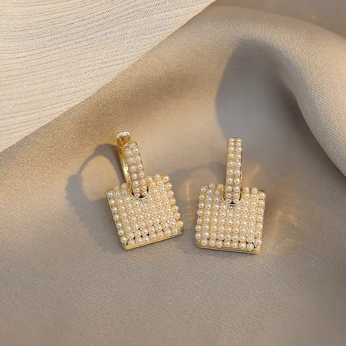 Boucles d'oreilles pendantes géométriques pour femmes, Design Sense, petites perles, Squaer, mode co