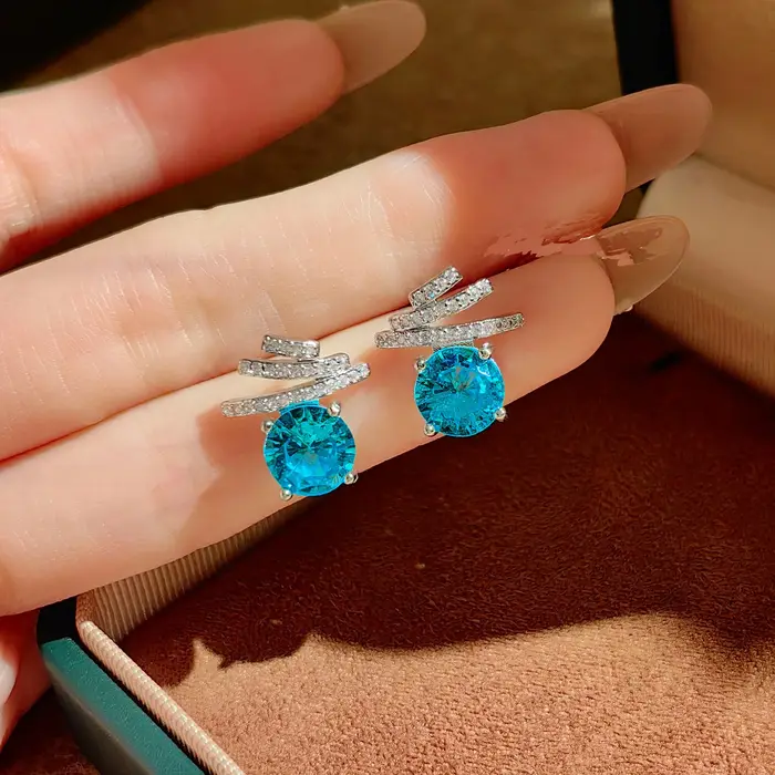 Boucles d'oreilles paraiba scintillantes pour femmes argent sterling 925 zirconium cristal occasion spéciale anniversaire bijoux de luxe