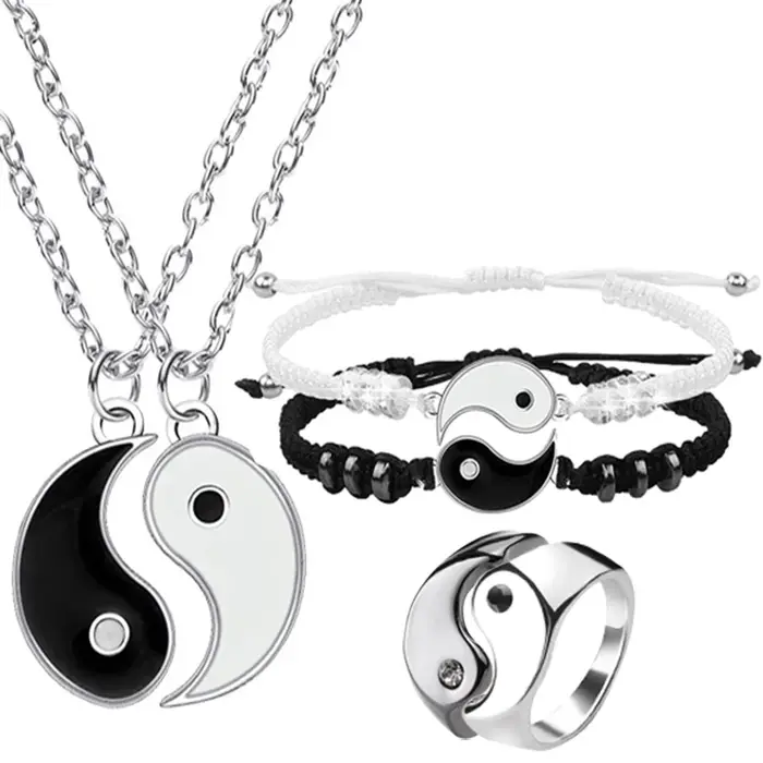 Couple Bracelets anneaux Yin Yang Tai Chi alliage pendentif réglable tresse chaîne collier correspondant amant Bracelet