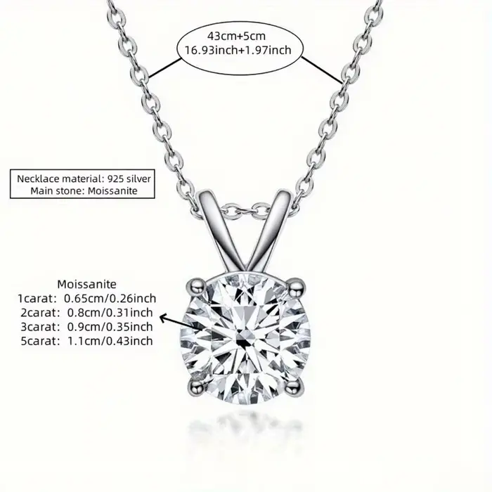 Collier classique, simple, élégant et de haute qualité en argent sterling 925 avec moissanite à quat