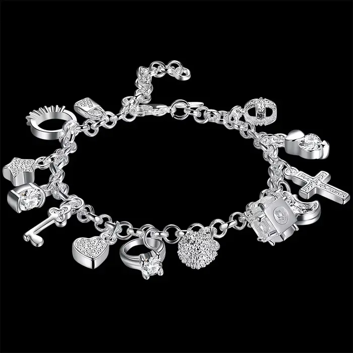 Bracelet en argent Sterling 925 pour femmes, joli cœur, pendentif en Zircon, chaîne, cadeaux de fête