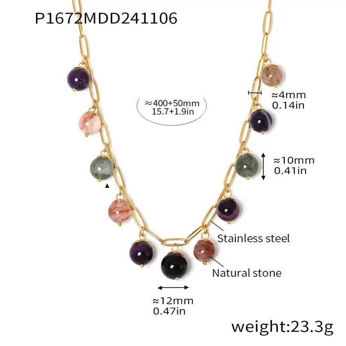 Collier à breloques en pierre naturelle pour femme, plaqué or 18 carats, colliers de cou, bijoux Boh