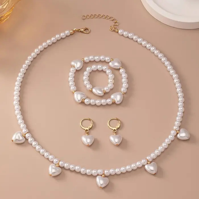 Ensemble de bijoux en imitation perle, 4 pièces, pour femmes, accessoires pour fête, mariage, fiança